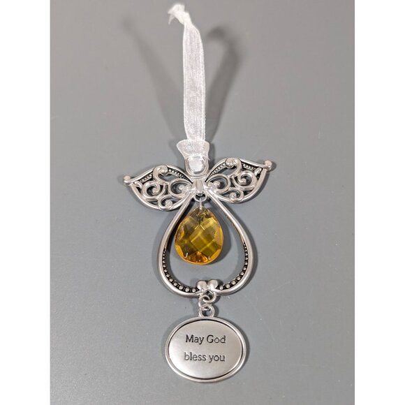 Ganz May Gold Bless You Angel Ornament Glass Charm Christmas - Picture 1 of 6